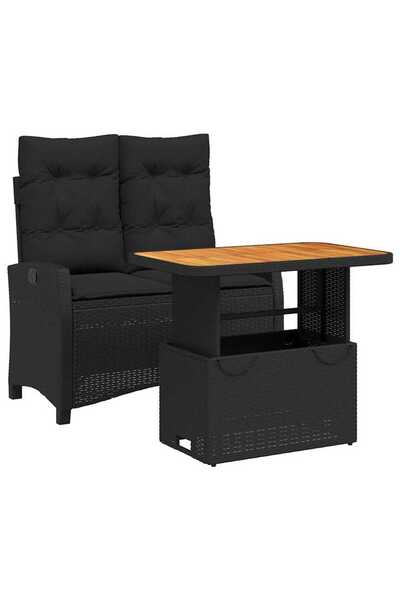vidaxl Set mobilier de grădină cu perne, 2 piese, negru, poliratan