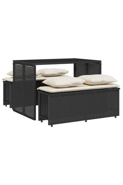 vidaxl Set mobilier de grădină cu perne, 3 piese, negru, poliratan