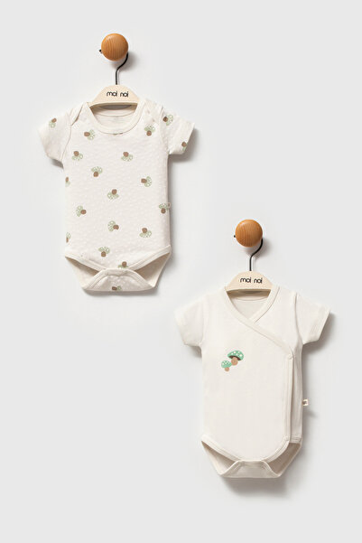 Moi Noi "Mushroom" Themed Double Short Sleeve Body Set - Ecru