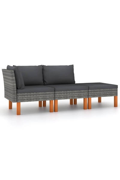 vidaxl Set mobilier grădină, 3 piese, poliratan & lemn masiv eucalipt
