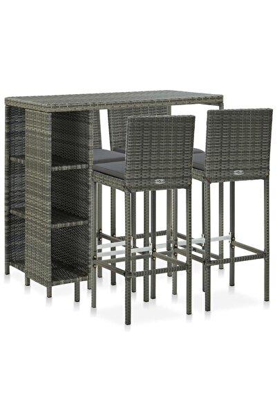 vidaxl Set mobilier bar de grădină cu perne, 5 piese, gri, poliratan