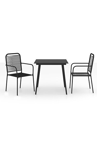 vidaxl Set mobilier grădină, 3 piese, negru, sfoară de bumbac și oțel