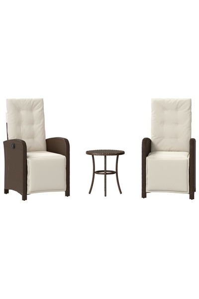 vidaxl Set bistro cu perne, 3 piese, maro, poliratan