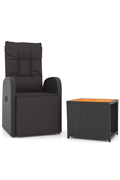 vidaxl Set șezlonguri grădină, 2 piese, negru, poliratan&lemn acacia
