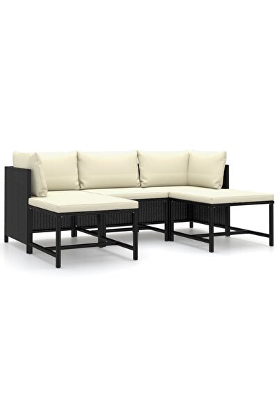 vidaxl Set mobilier de grădină cu perne, 5 piese, negru, poliratan