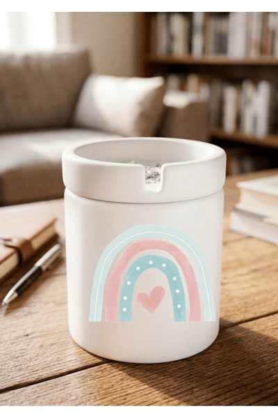 Eylül Design Printed Ceramic Ashtray with Boho Design Odorless Ash Tray