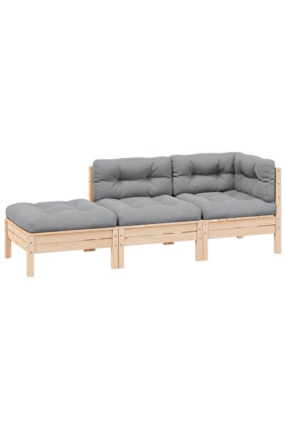 vidaxl Set mobilier grădină cu perne, 3 piese, gri, lemn masiv pin