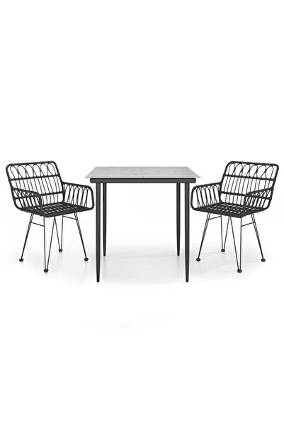 vidaxl Set mobilier de grădină, 3 piese, negru, poliratan