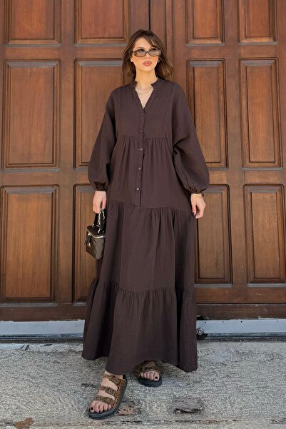 BEJNA فستان ماكسي موسلين منسوج صيفي مبطن للنساء