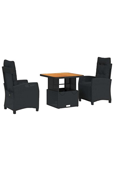 vidaxl Set mobilier de grădină cu perne, 3 piese, negru, poliratan