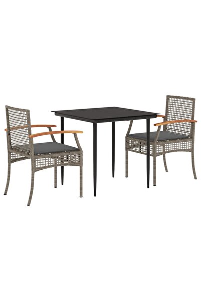 vidaxl Set mobilier de grădină cu perne, 3 piese, gri, poliratan