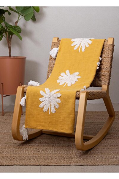 The Mia Papatya Patterned Coverlet Mustard 130 X 160 cm