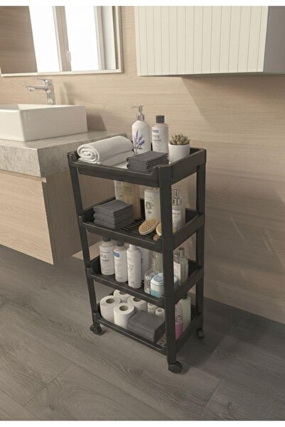 Store HGY Home 4 Katlı Tekerlekli Geniş Banyo \ Mutfak Düzenleyici - Siyah