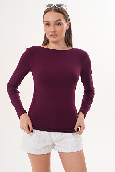 ŞİMAL Women's Side Ruched Detail Boat Neck Blouse 260276 -