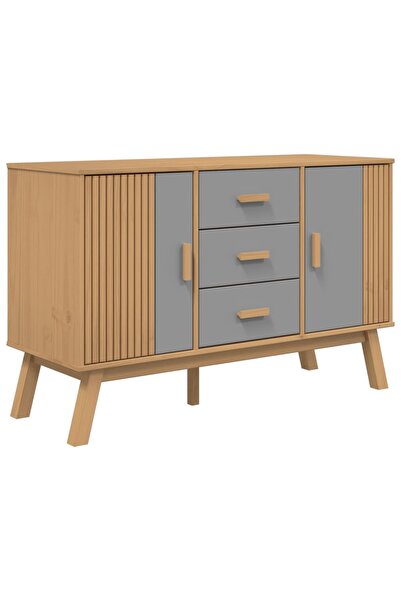 vidaxl Dulap "OLDEN", gri și maro, 114x43x73,5 cm, lemn masiv pin