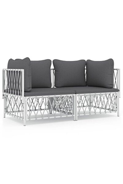 vidaxl Set mobilier de grădină, 2 piese, cu perne, alb, oțel
