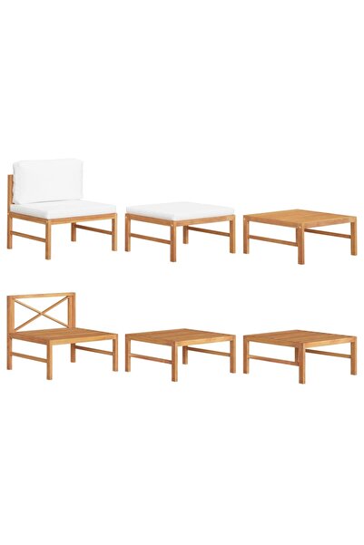 vidaxl Set mobilier grădină cu perne crem, 3 piese, lemn de tec