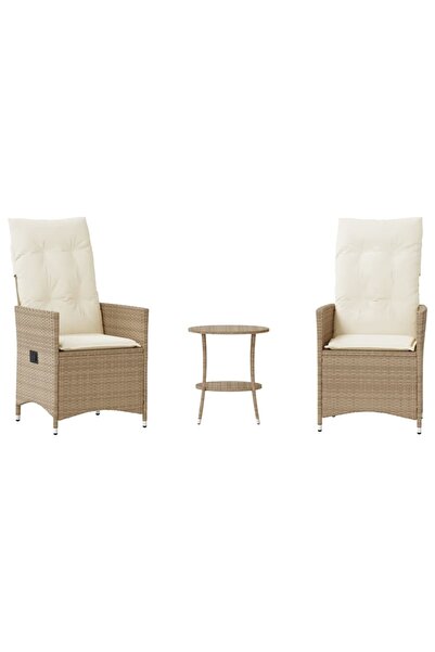 vidaxl Set bistro cu perne, 3 piese, bej, poliratan