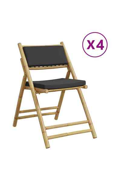 vidaxl Folding bistro chairs, 4 pcs., with dark gray cushions, Bamboo
