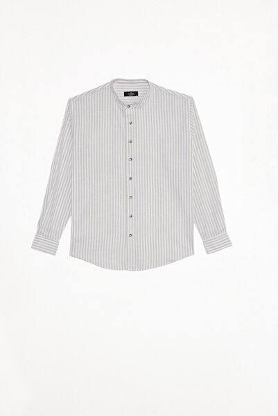 Tudors Men's Relax Fit Comfortable Cut 100% Cotton Striped Long Sleeve Linen ...