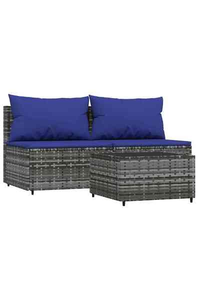 vidaxl Set mobilier de grădină cu perne, 3 piese, gri, poliratan