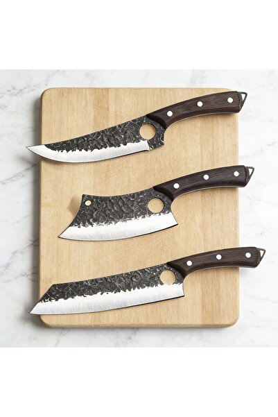Klyte 3-Piece Hand Forged Chef Knife Set, Sharp Kitchen Knives, Non-Slip Wood...