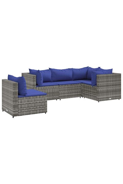 vidaxl Set mobilier de grădină cu perne, 5 piese, gri, poliratan