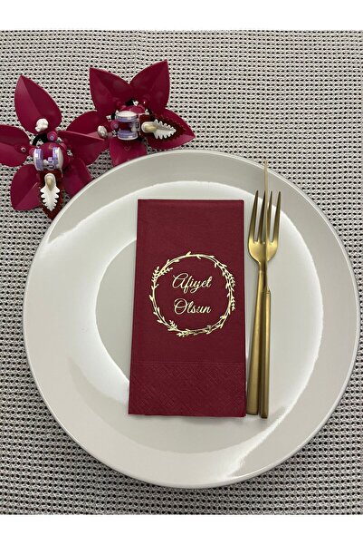 kidspartim Gold Gilded Cherry Colored Bon Appetit Printed Waiter's Folding Na...