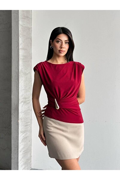 MİSSTİX Women's Off Shoulder Padded Shoulders Zero Sleeve Blouse