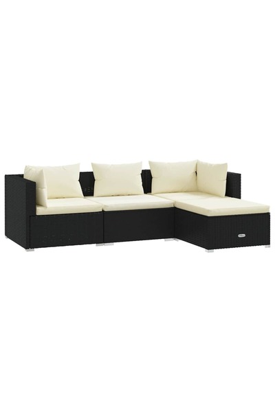 vidaxl Set mobilier de grădină cu perne, 4 piese, negru, poliratan