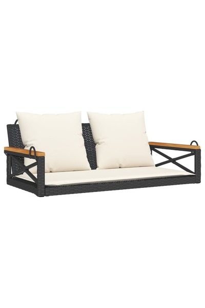 vidaxl Bancă de balansoar cu perne, negru, 109x62x40 cm, poliratan