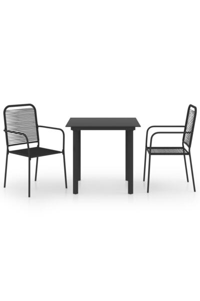 vidaxl Set mobilier de grădină, 3 piese, negru, sticlă și oțel