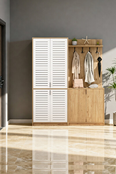 Avmpark Zento Portmanto Askılı+ Raflı Ayakkabılık Vestiyer Panjur Kapaklı Sep...