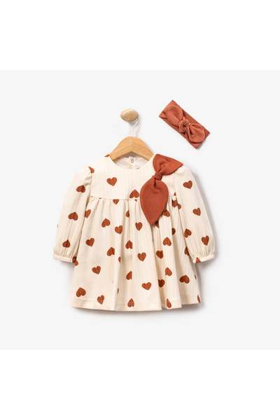 Hülya's MIND KALPLI FİYONKLU KIZ BEBEK ELBİSESİ