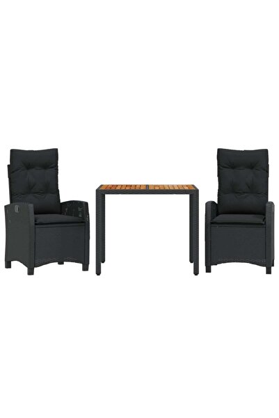 vidaxl Set mobilier de grădină cu perne, 3 piese, negru, poliratan