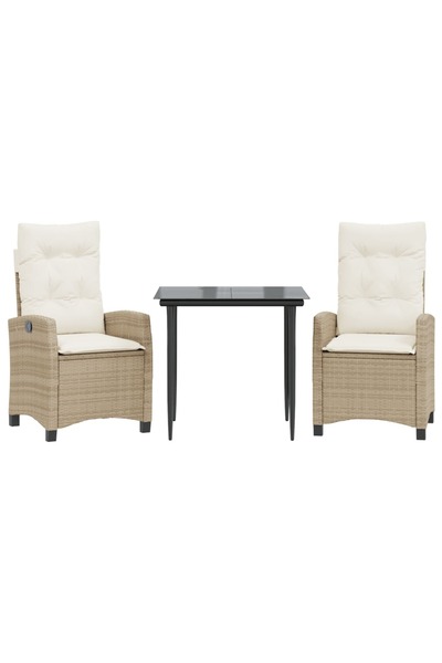 vidaxl Set mobilier de grădină cu perne, 3 piese, bej, poliratan