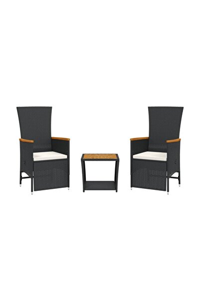 vidaxl Set mobilier de grădină cu perne, 3 piese, negru, poliratan