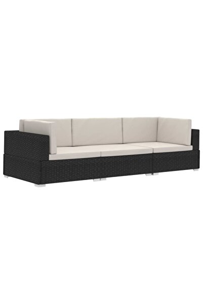 vidaxl Set mobilier de grădină cu perne, 3 piese, negru, poliratan