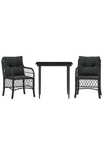 vidaxl Set bistro cu perne, 3 piese, negru, poliratan