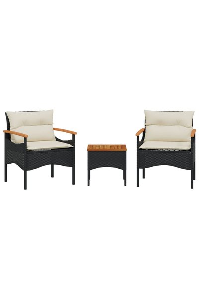 vidaxl Set mobilier de grădină cu perne, 3 piese, negru, poliratan