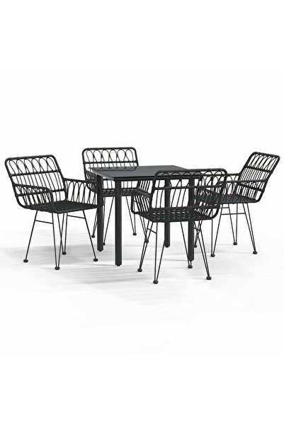 vidaxl Set mobilier de grădină, 5 piese, negru, poliratan