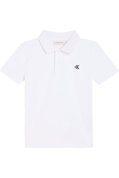 Calvin Klein تي شيرت للأولاد ذو ياقة بولو أبيض اللون مكون من قطن قطع