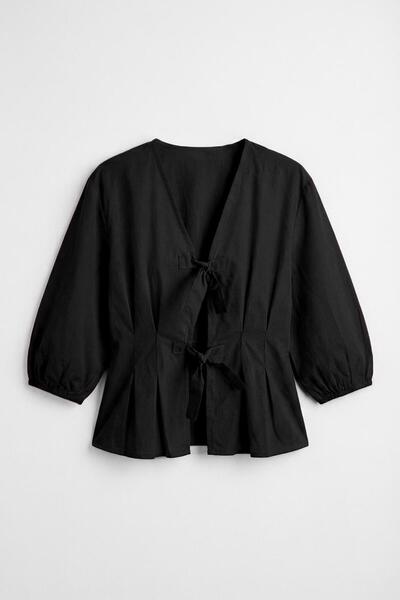 BSL Bağlama Detaylı Poplin Bluz