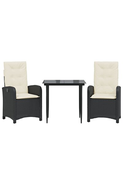 vidaxl Set mobilier de grădină cu perne, 3 piese, negru, poliratan