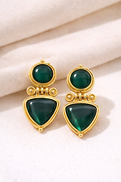 Takıtolia Windsour Green Stone Design Gold Framed Antique Retro Dangle Luxury...