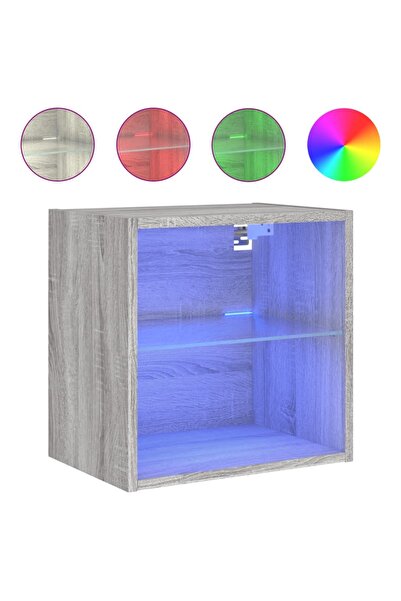 vidaxl Bedside tables with wall-mounted LED lights, 2 pcs., smoked oak