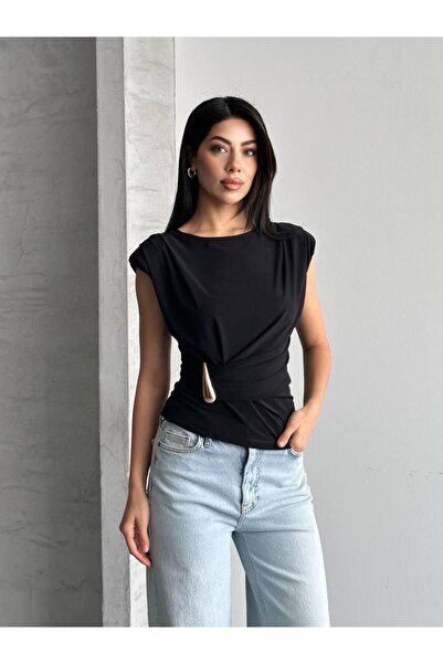 MİSSTİX Women's Off Shoulder Padded Shoulders Zero Sleeve Blouse