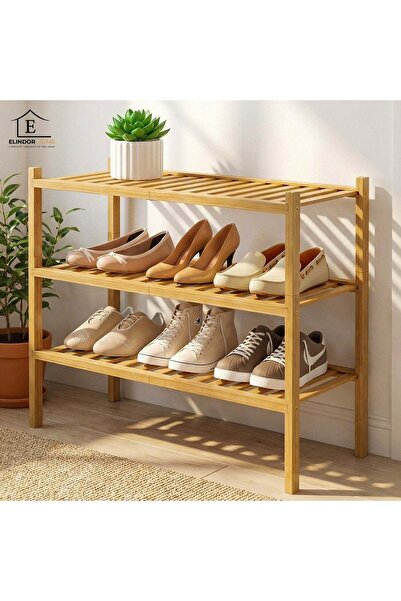 Elindor ® Οργανωτής Παπουτσιών με 3 Μεγάλα Ράφια, Χωρίς Τρύπες, Μπαμπού για Π...