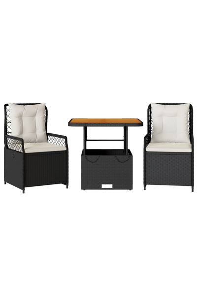 vidaxl Set mobilier de grădină cu perne, 3 piese, negru, poliratan
