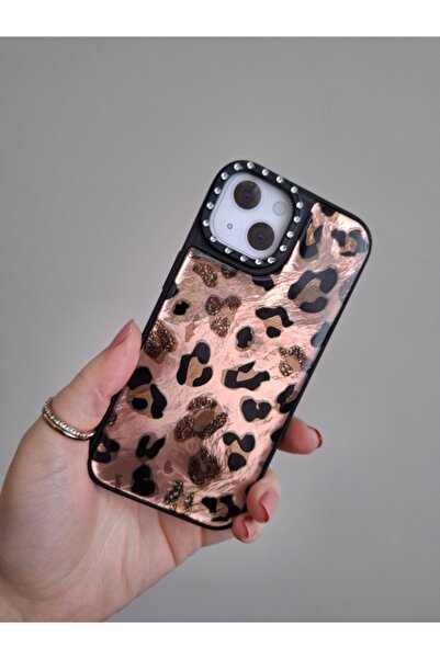 EPRO iPhone 13 - 14 - 15 Uyumlu Leopar Desenli Taşlı Kamera Koruma Çıkıntılı ...